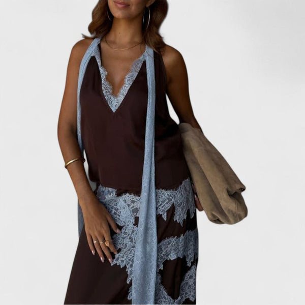 Amit Brown-Blue Lace Top
