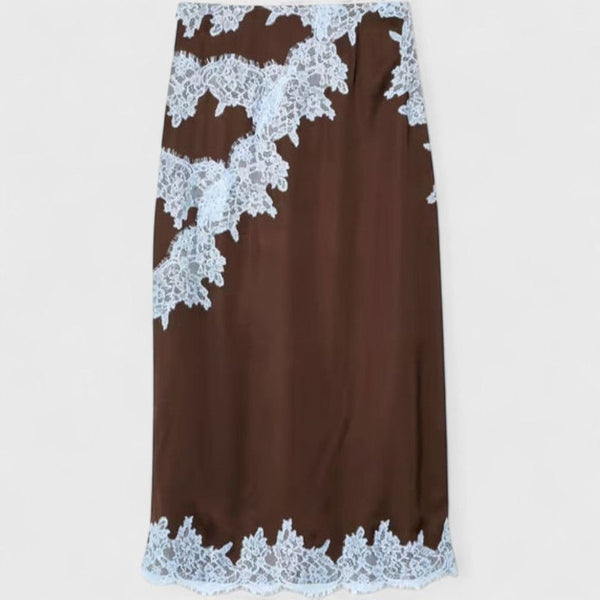 Amit Brown and Blue Lace Panel Skirt