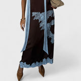 Amit Brown and Blue Lace Panel Skirt