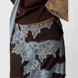 Amit Brown and Blue Lace Panel Skirt